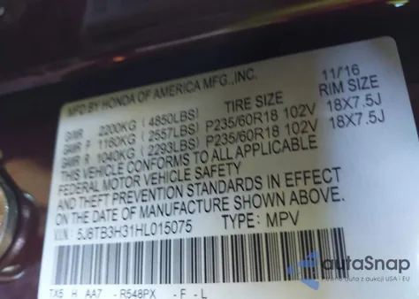 2017 Acura Rdx Acurawatch Plus Package z USA, uszkodzony, nr VIN 5J8TB3H31HL015075